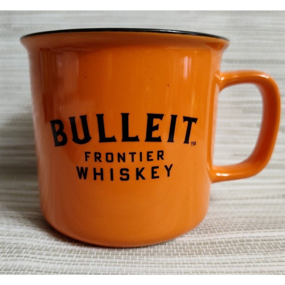 Bulliet Frontier Bourbon Whiskey Orange Black Rim Ceramic Mug Coffee Tea Barware